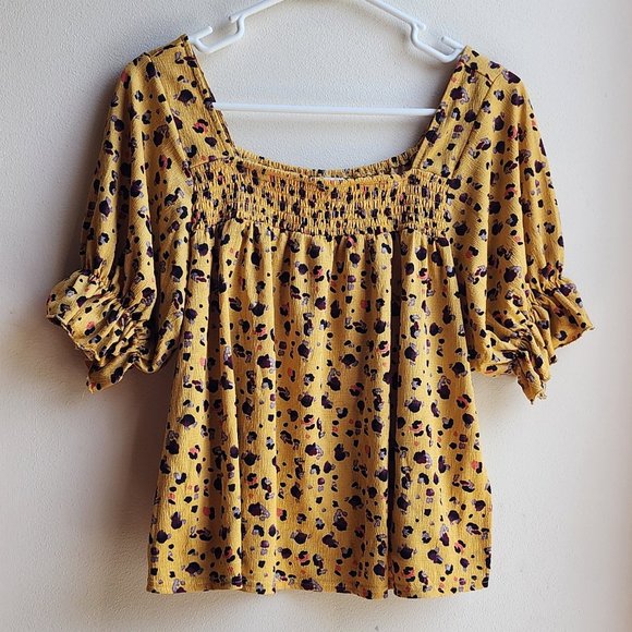 MELLODAY Gold/Black Peasant Blouse Size Small - Picture 7 of 16